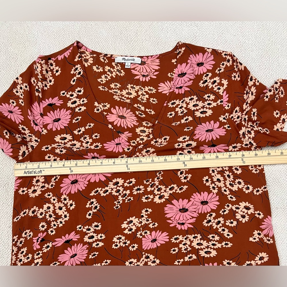 Madewell Novel Tie-Front Top in Hillside Daisies Multi Daisies Burnt Clay Size:S - Picture 12 of 15